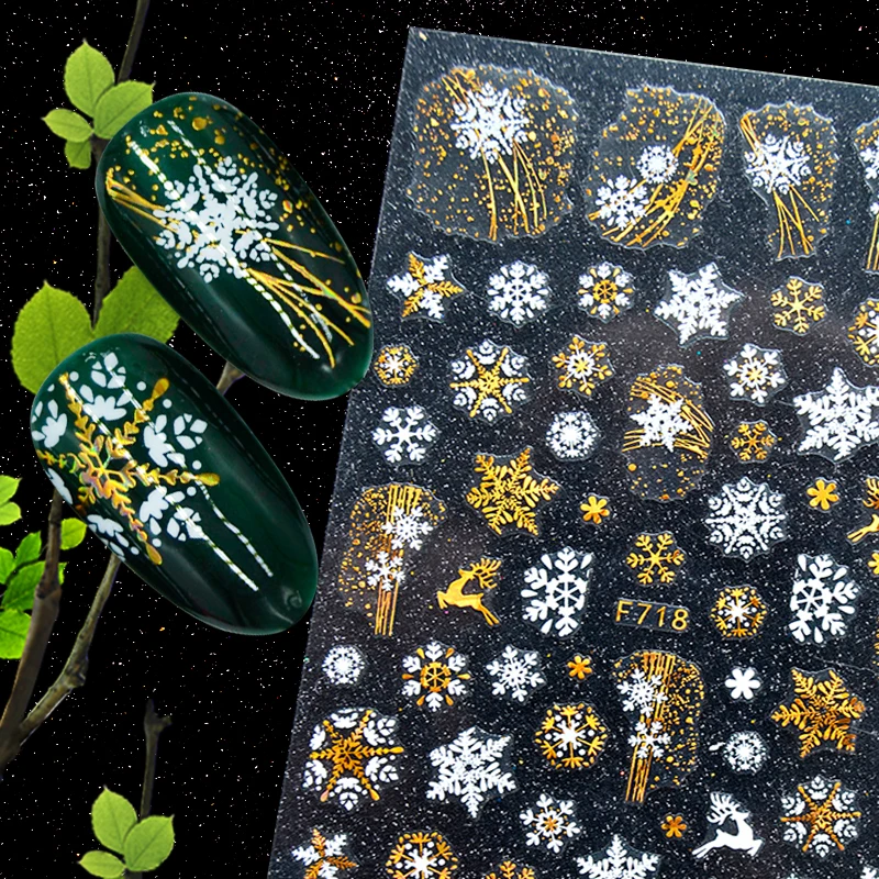 

New 3D Stickers for Nails White Gold Snowflake Nail Sticker Foil Decals Happy New Year Nail Art Decorations Manicure Accessories