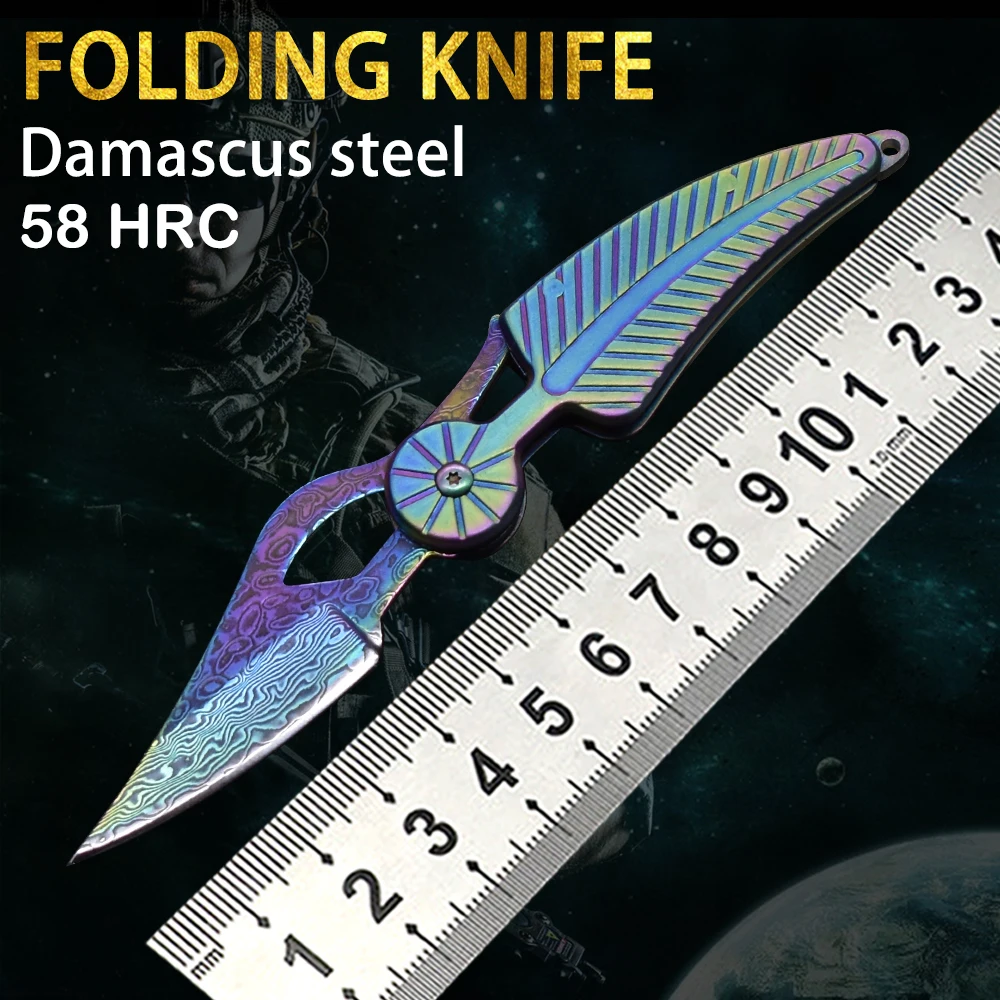 

New Outdoor Folding Knife With High Hardness Damascus Steel Tactical Survival Utility Edc Hiking Collection Self-Defense