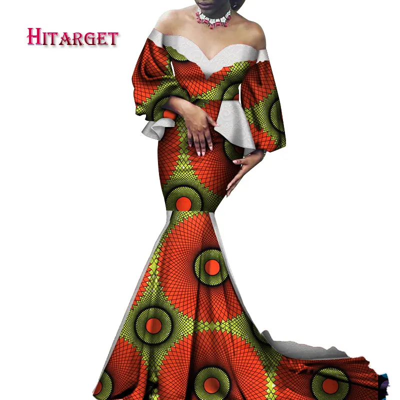 

Африканские платья для женщин Bazin Riche с пышными рукавами, сексуальное длинное свадебное платье с глубоким v-образным вырезом, традиционная а...