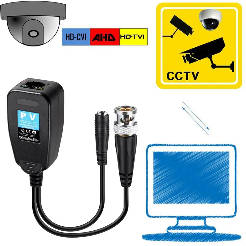 HD-CVI/TVI/AHD пассивный Симметрирующий трансформатор с Мощность разъем и RJ45 CAT5
