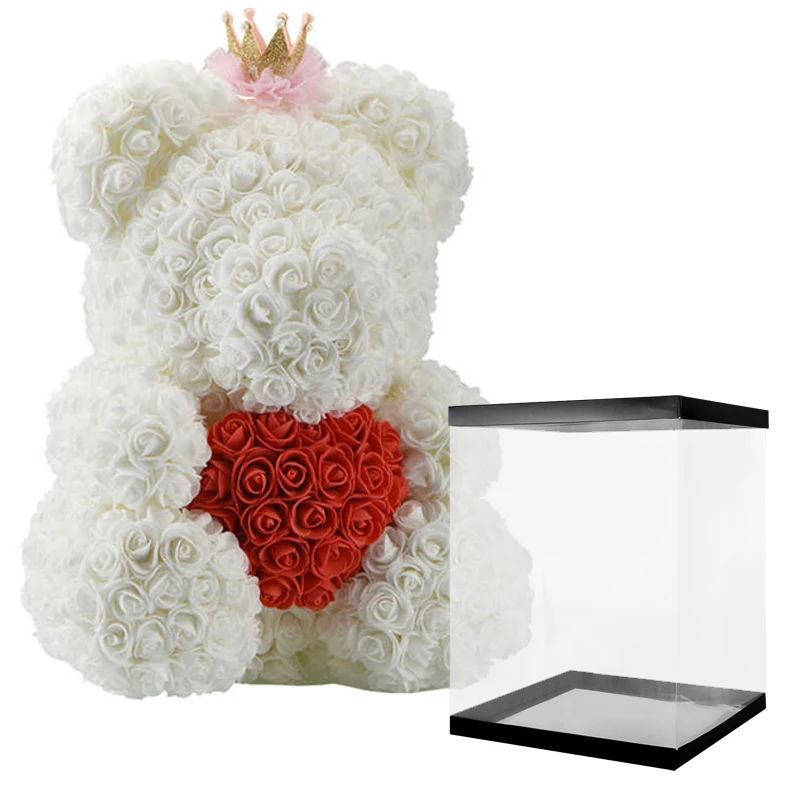 Лидер продаж 2021 мишка тедди с короной в подарочной коробке из роз искусственный