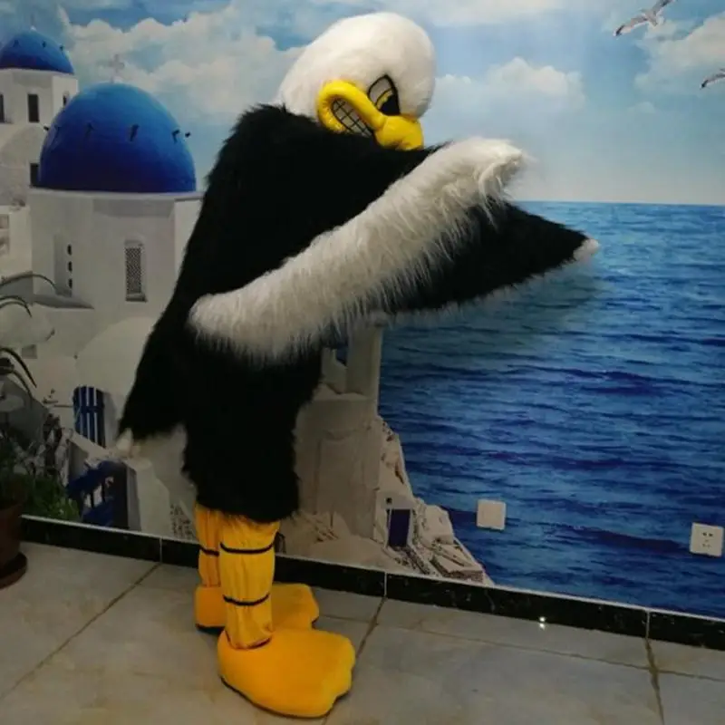 Черный орел высокое качество длинные волосы костюм-талисман мультяшный персонаж