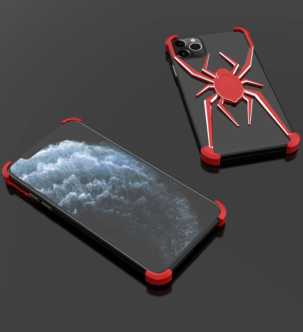 R-JUST Алюминиевый металлический чехол с пауком для iPhone 11 Pro Max XS Max XR X 8 7 Plus, чехол с Железным человеком, защитный чехол для телефона, кожаная сумка