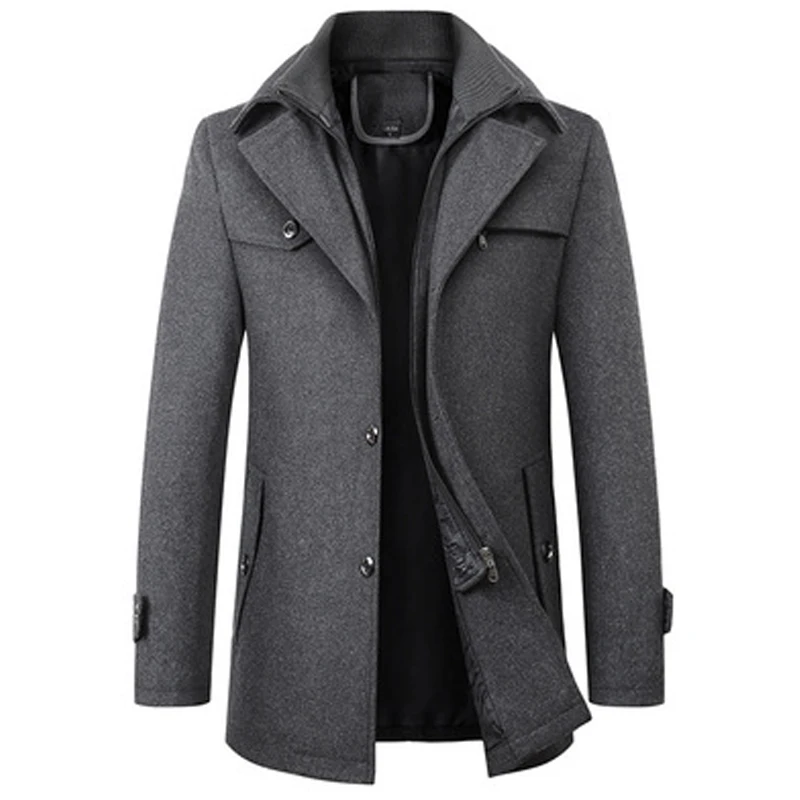 Men Winter Wool Coat 2021 Men's New Casual Brand Solid Color Blends Woolen Pea Male Trench Overcoat | Мужская одежда