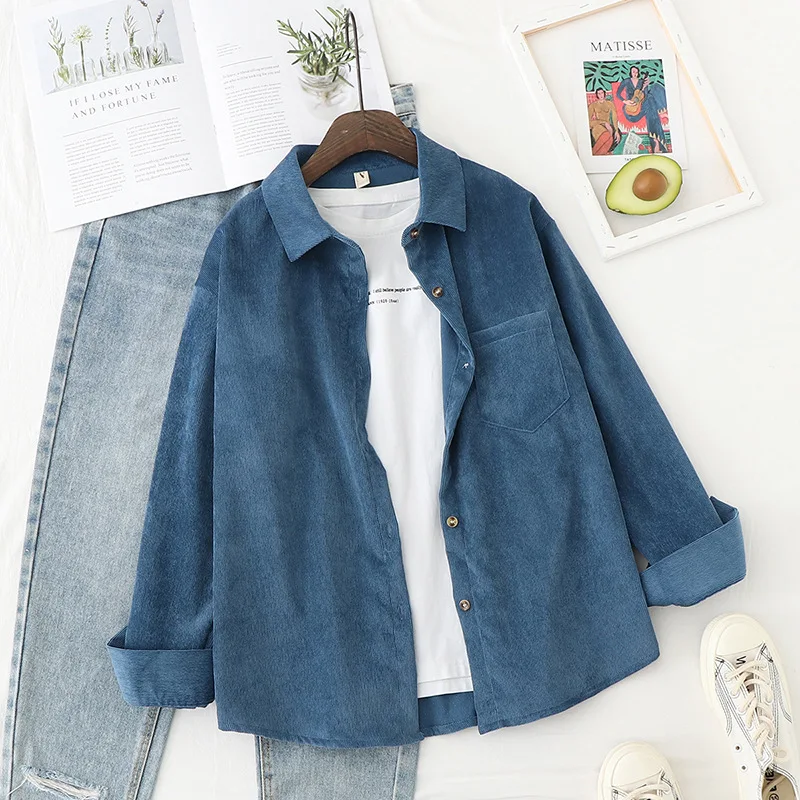 

2021 The New Corduroy Shirts Womens Tops And Blouses Long Sleeve Spring Ladies Solid Loose Boyfriend Style Shirt