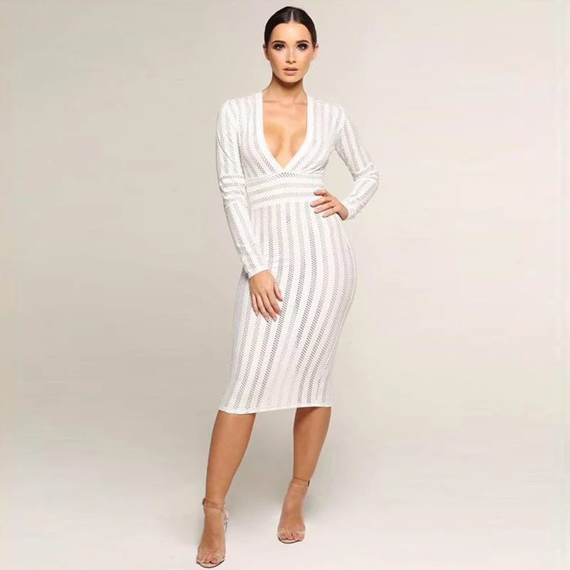 Весеннее платье на бретельках женское сексуальное с длинным рукавом белое