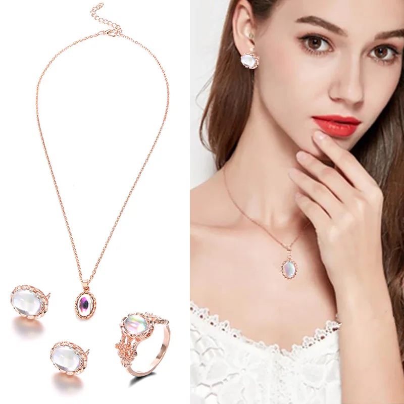 

Crytal Necklace Jewelry Sets Women Vintage Elegant Water Drop Pendants Necklaces Drop Earrings And Ring Gifts For Mom/Girlfriend