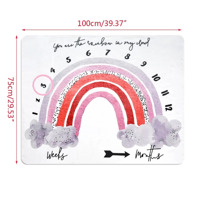 

1 Set Baby Monthly Record Growth Milestone Blanket Newborn Photography Props Accessories Creative Cartoon Rainbow Print