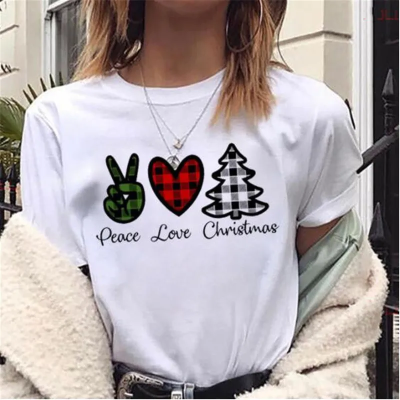 

Letters Santa Claus Printed Short Sleeve T-shirts Women Merry Christmas Party T Shirt