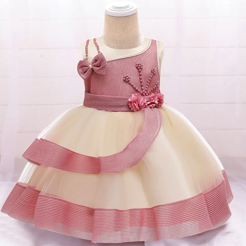 

Summer 2021 Elegant Beading Floral Baptism Baby Dress 1 Year Girl Baby Birthday Dress Princess Christening Baby Children Dress