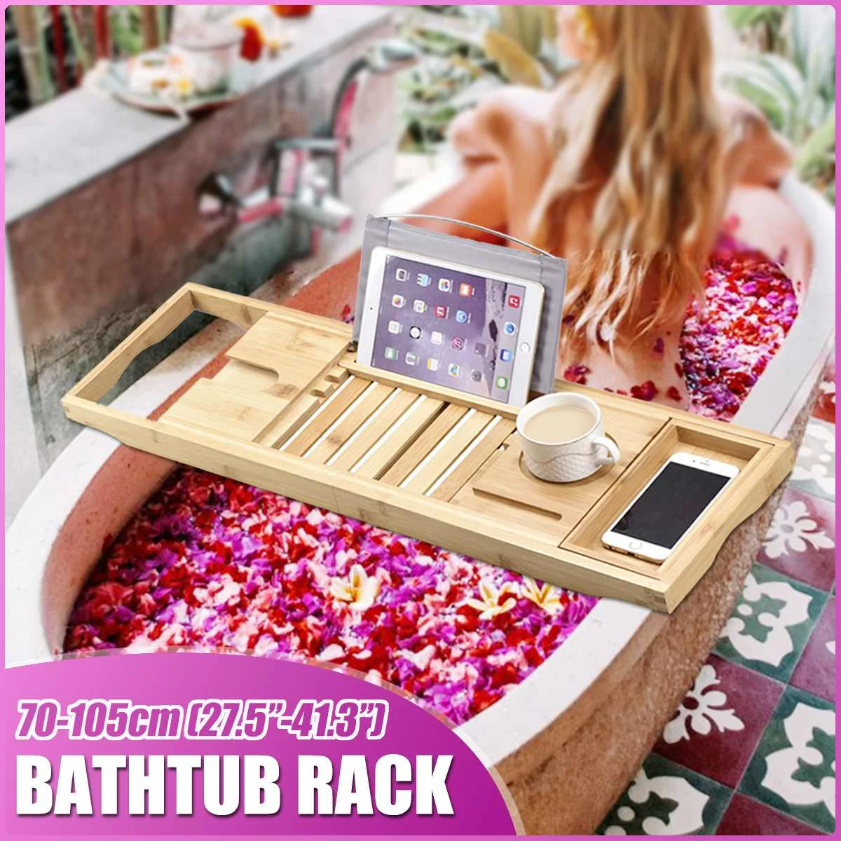 

Bamboo Bathtub Phone Holder Extension Antiskid Adjustable Bathtub Wine Glass Holder Tub Tray Shelf Wine Holder For Bathtub