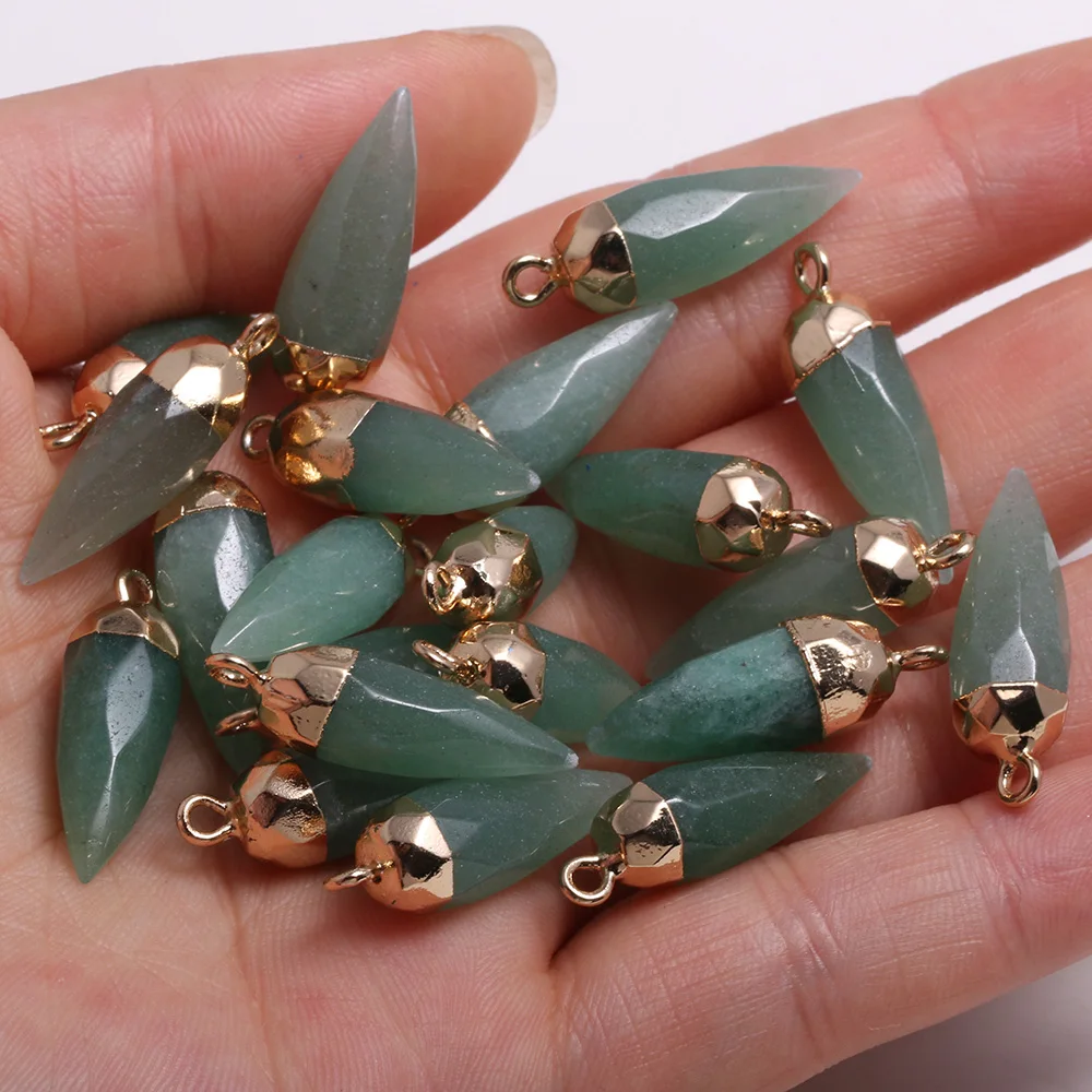 

3pcs Natural Stone Charms Pendants Pointed Faceted Green Aventurine for Jewelry DIY Accessories Bracelet Nacklace Earring