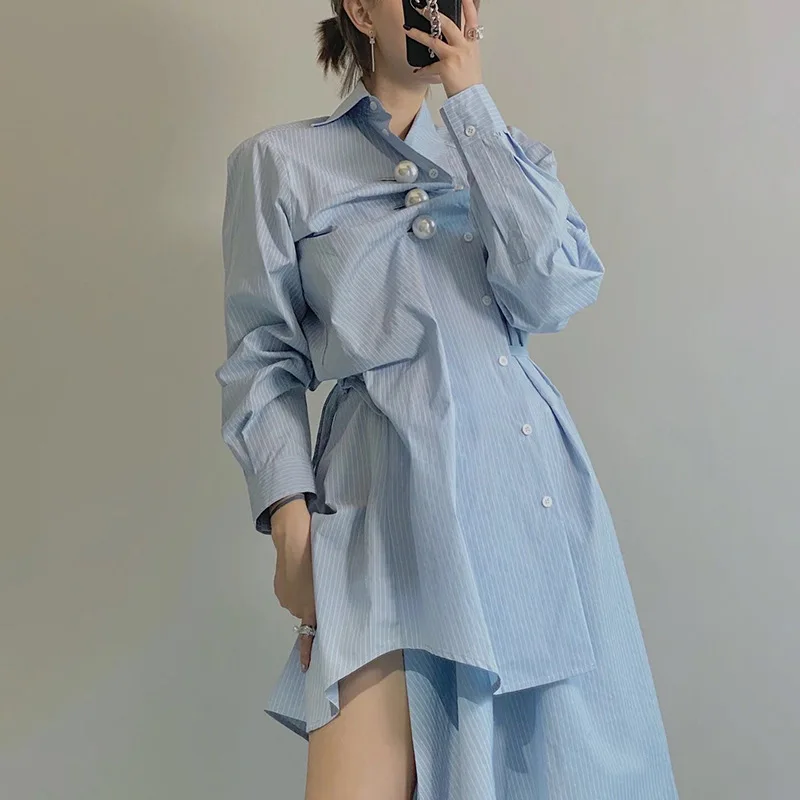 

Женское платье-рубашка с высокой талией, необычное однотонное платье-рубашка с отложным воротником, Яркая юбка для женщин на лето 2021