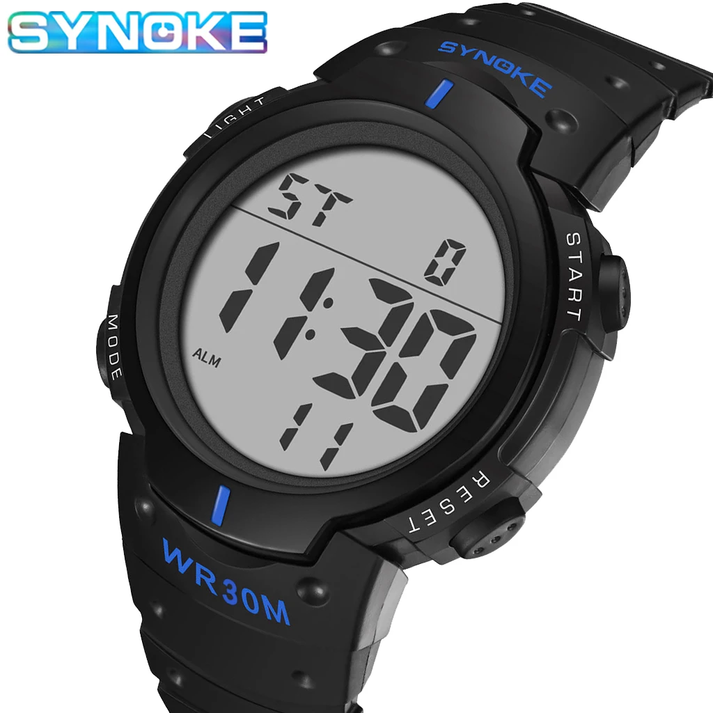 SYNOKE Men's Watches Large Dial Waterproof LED Alarm Clock Sports Watch Mens Digital Wristwatch Relogio Masculino Watch Men