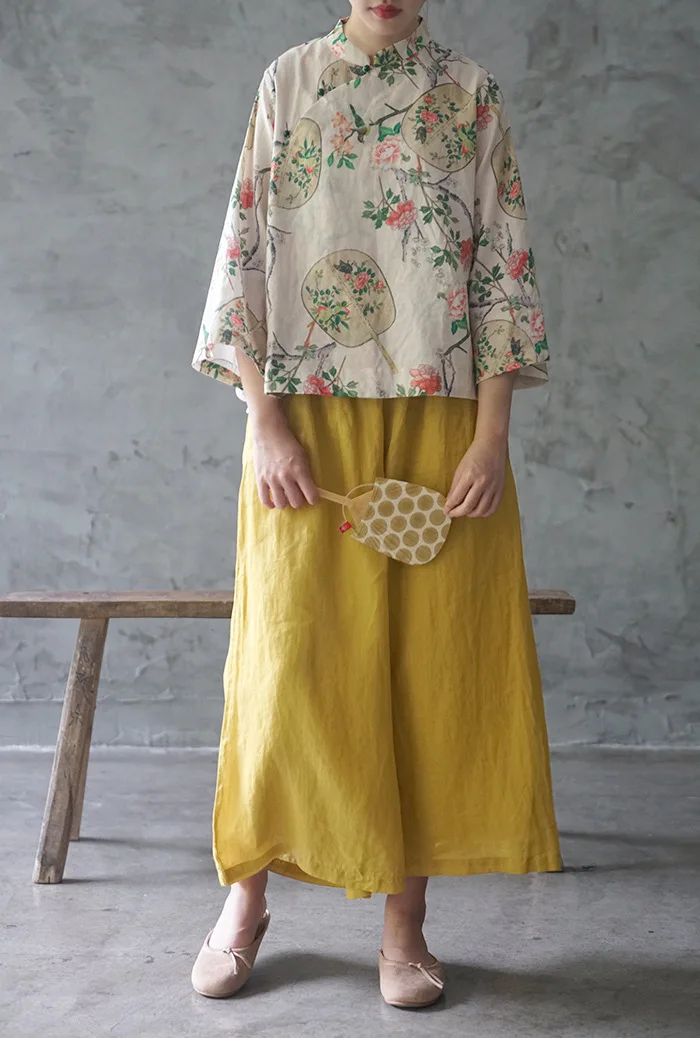 Оригинальный хлопковый и пеньковый Женский Национальный стиль Нефритовая