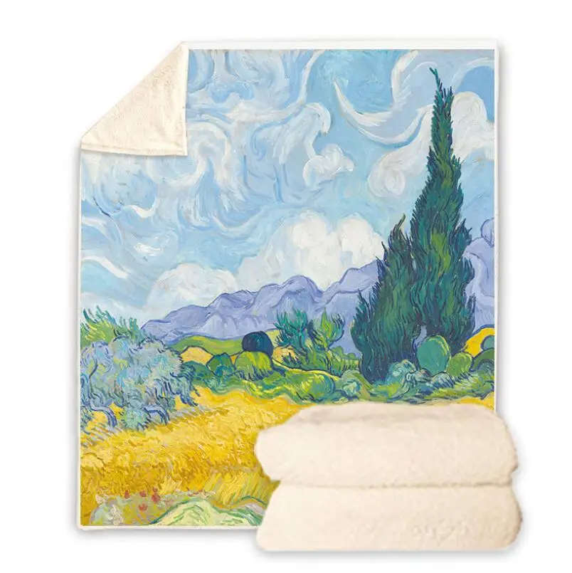 

Van Gogh Oil Painting 3D Printed Sherpa Blanket Couch Quilt Cover Travel Bedding Velvet Plush Throw Fleece Blanket Bedspread VG7