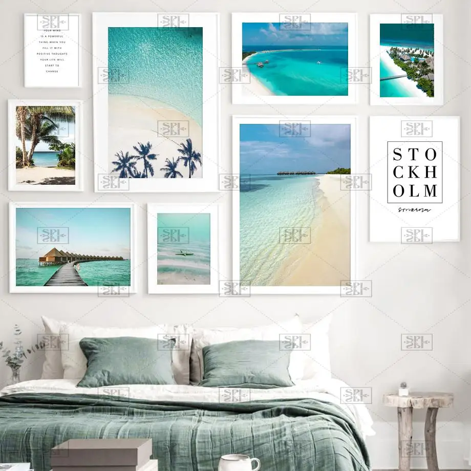 Морской остров пляж кокосовое дерево мост настенная Картина на холсте