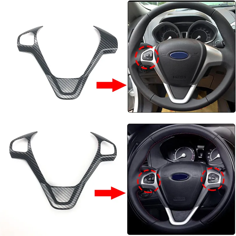 ABS Chrome carbon fiber Steering Wheel Cover Sequin Trim Sticker for Ford New Fiesta MK7 2009-2017 Ecosport 2012-2017