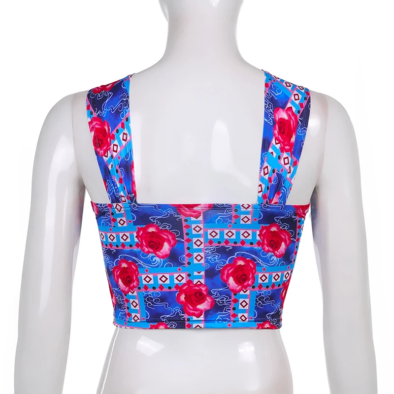 

Floral Printed Y2k Crop Halter Tank Tops For Women Sexy Cut Out Fashion 2021Summer Sleeveless Outfits Party Female Beachwear