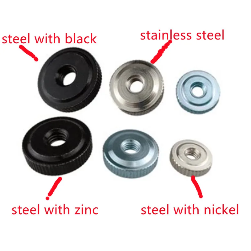 

2-10Pcs M2 M2.5 M3 M4 M5 M6 m8 m19 steel with black zinc nickel stainless steel Small step Hand tighten Nuts Knurled Thumb Nuts
