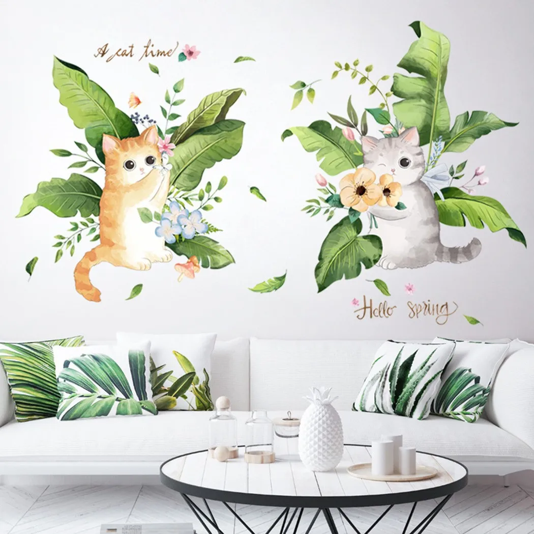 

1 Sheet Wall Sticker Tropical Banana Leaves Cat Plant Wall Sticker Vinyl Decal Home Art Mural Green Leaves Pattern
