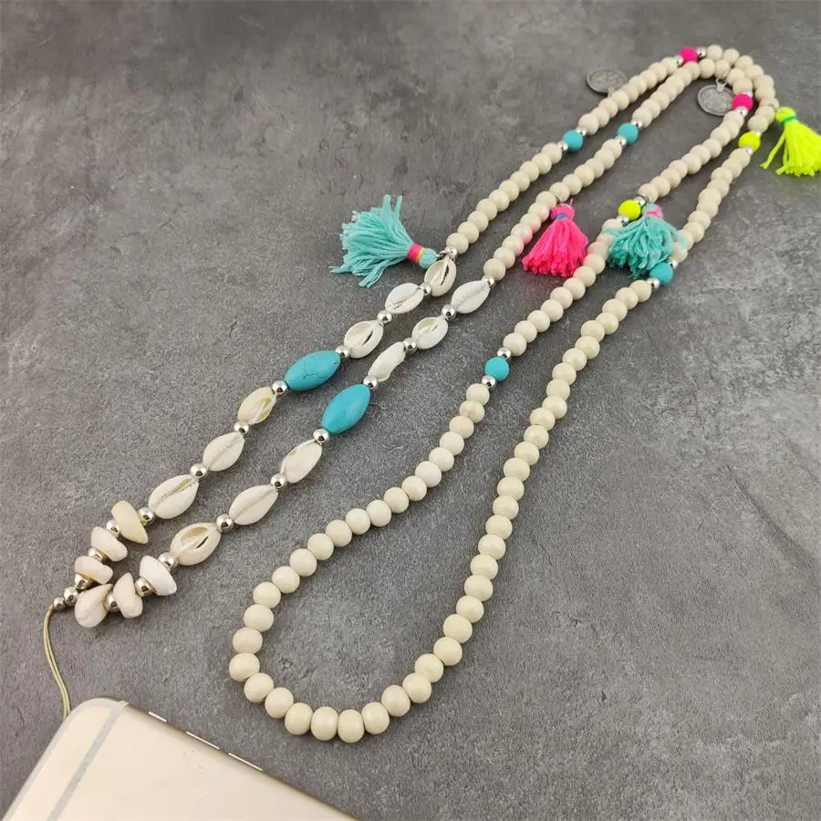 Шнурки для мобильных телефонов деревянные подвесные цепочка с ракушкой женские