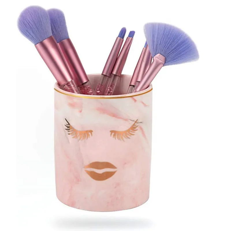 Держатель для кистей макияжа мраморный стакан щеток керамический органайзер