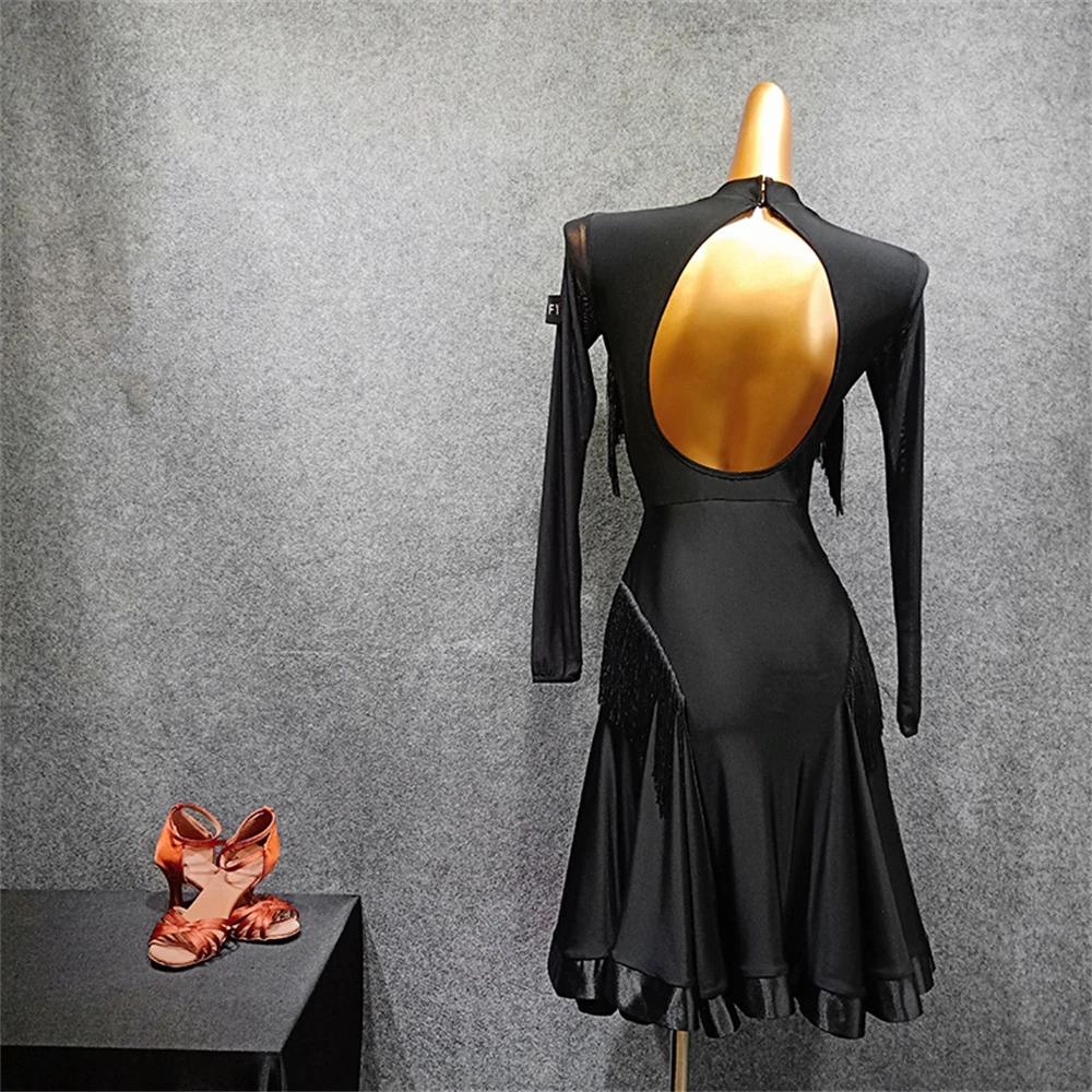 Платье для латиноамериканских танцев черное сексуальное женское платье с