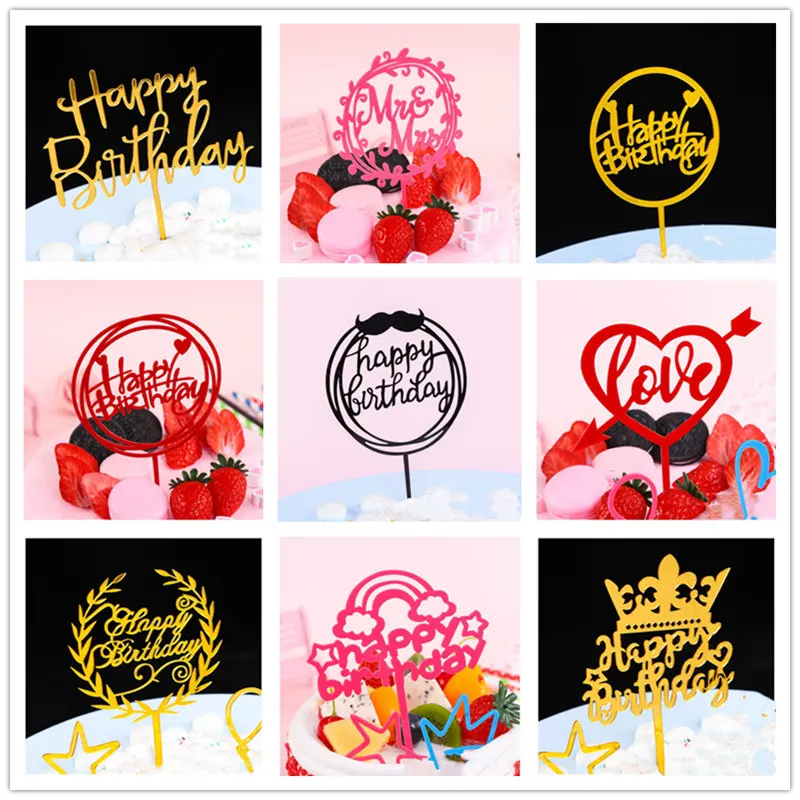 1 шт./блестящий Топпер для торта С Днем Рождения акриловое украшение с надписью
