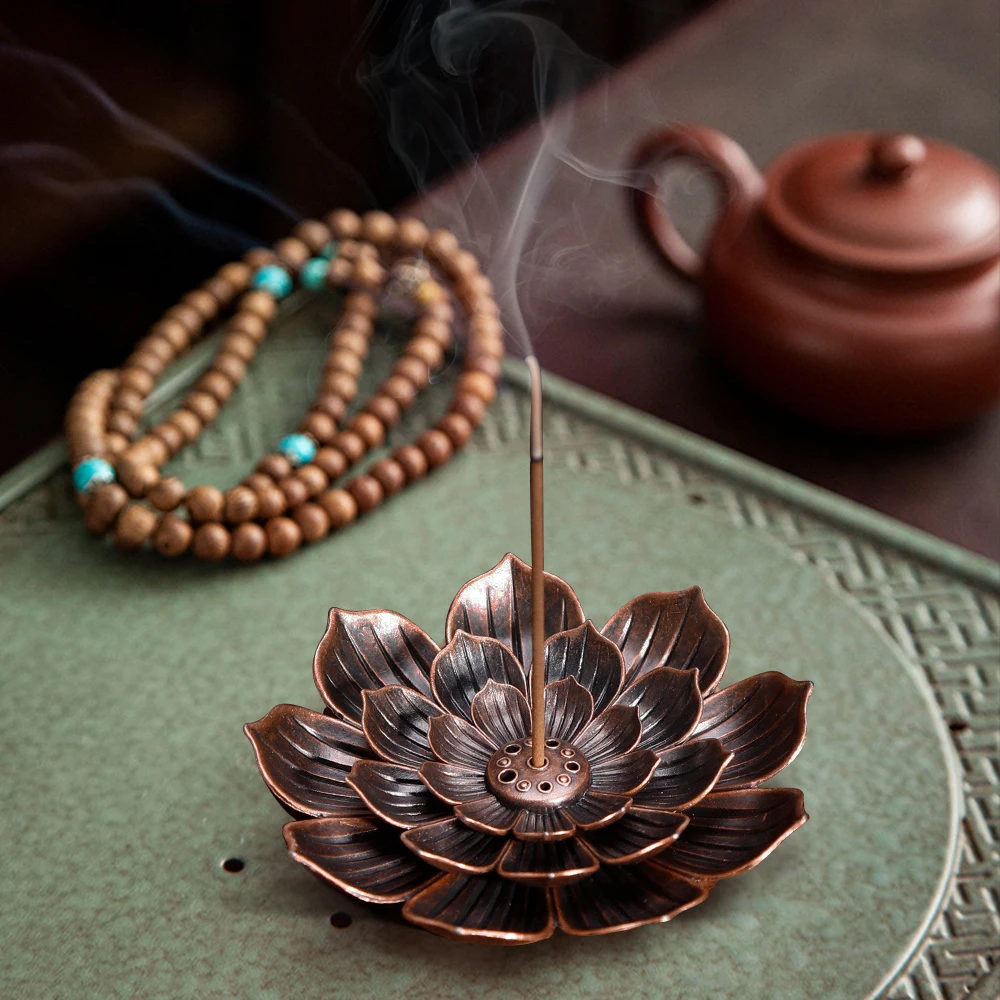 

Durable Alloy Incense Burner Stick Holder Buddhism Lotus Line Incense Plate Sandalwood Coil Base Temples Yoga Studios Home Decor