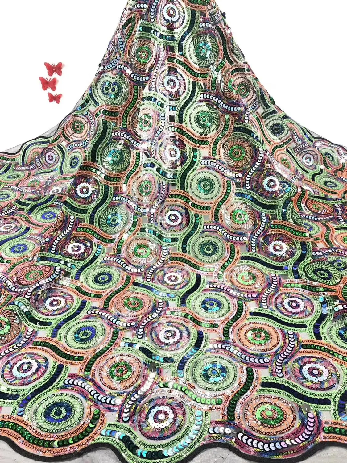 

5yards african net tulle lace fabric with sequins beautiful sequins lace for wedding or party dress JIAJIANO201