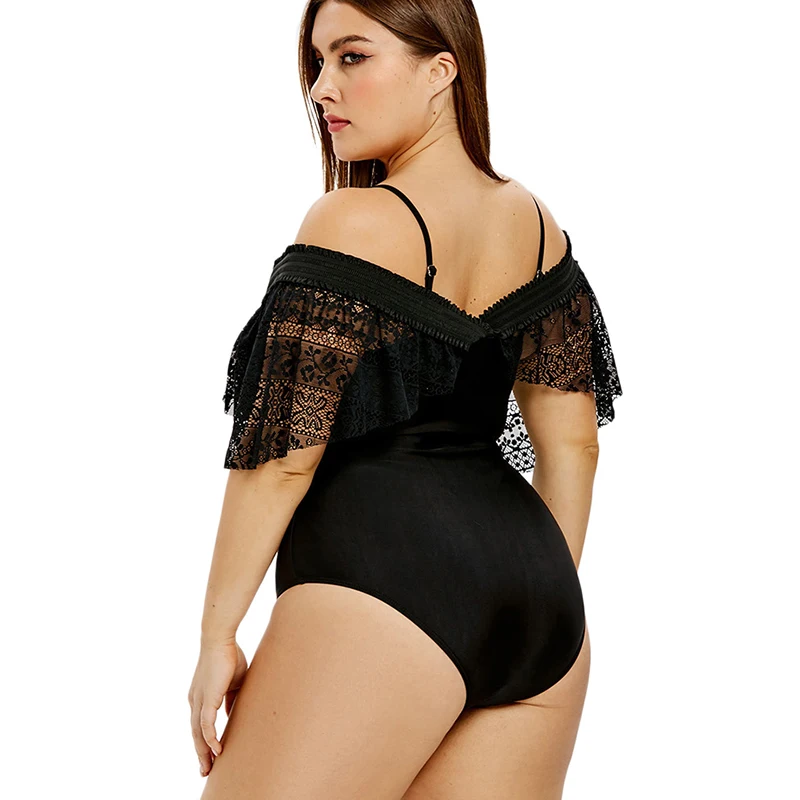 Женский Цельный купальник с кружевной вставкой размера плюс обтягивающие боди