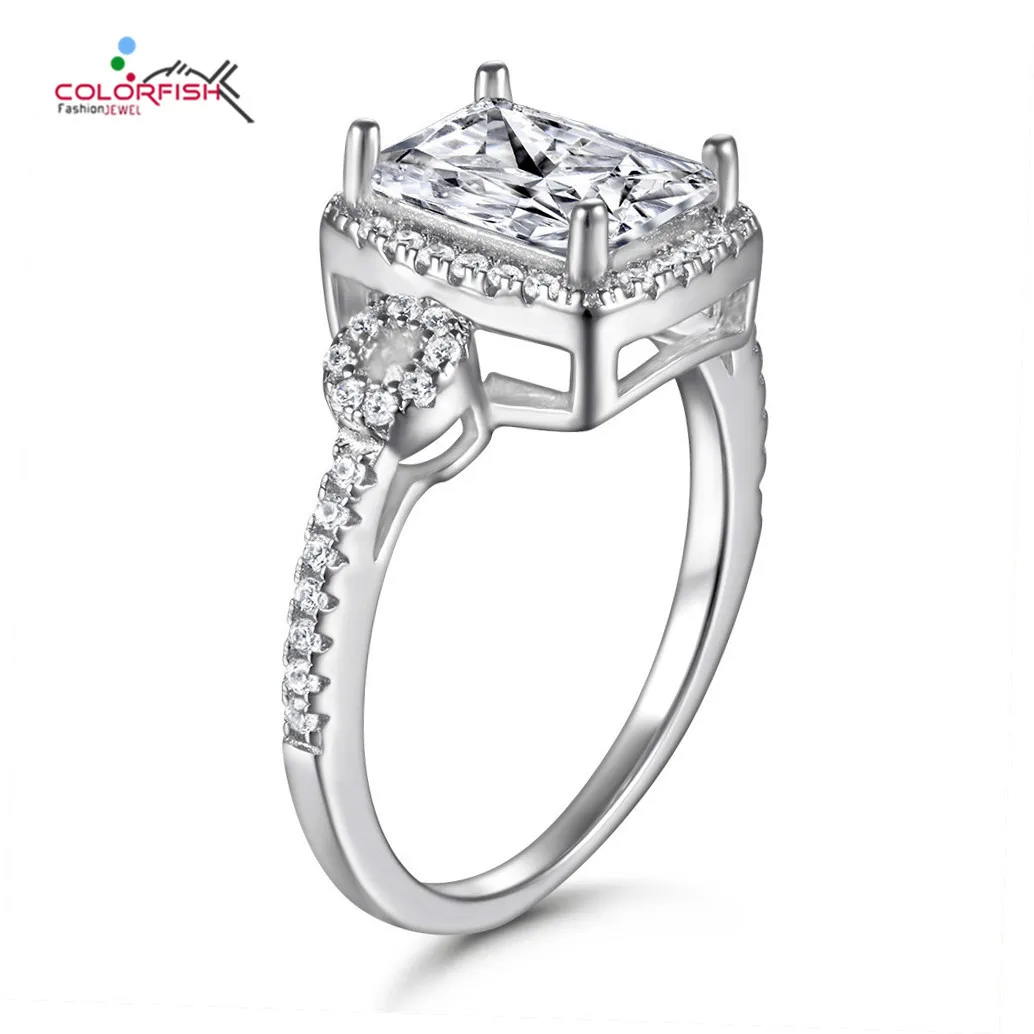 

COLORFISH Luxury 1.5ct Rectangle Shape Engagement Ring Women Solid 925 Sterling Silver Jewelry Emerald Cut Sona Bride Gifts