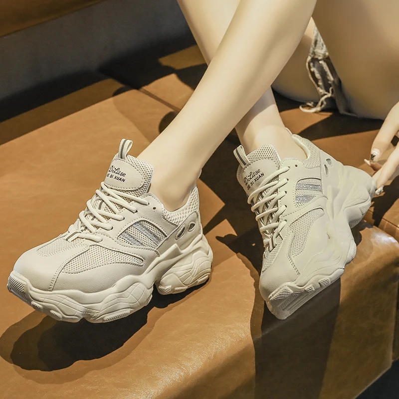 

White Women Shoes New Lace-Up Chunky Sneakers for Women Vulcanize Shoes Casual Fashion Warm Dad Shoes Platform Sneakers Basket