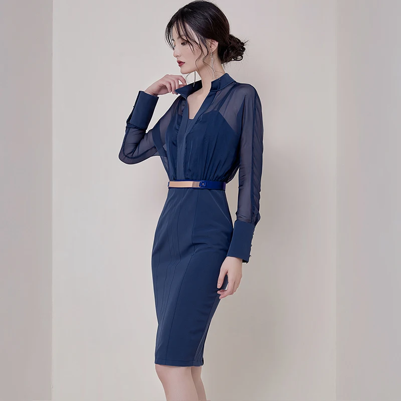 Женское шифоновое Деловое платье карандаш элегантное облегающее составного