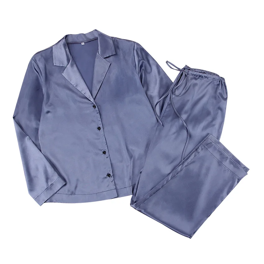 

Women PajamasSilk Spring Long-sleeved V-neck Cardigan Home Service Suit Women's Satin Satin Simple Trousers Pajamas Set RoomWear