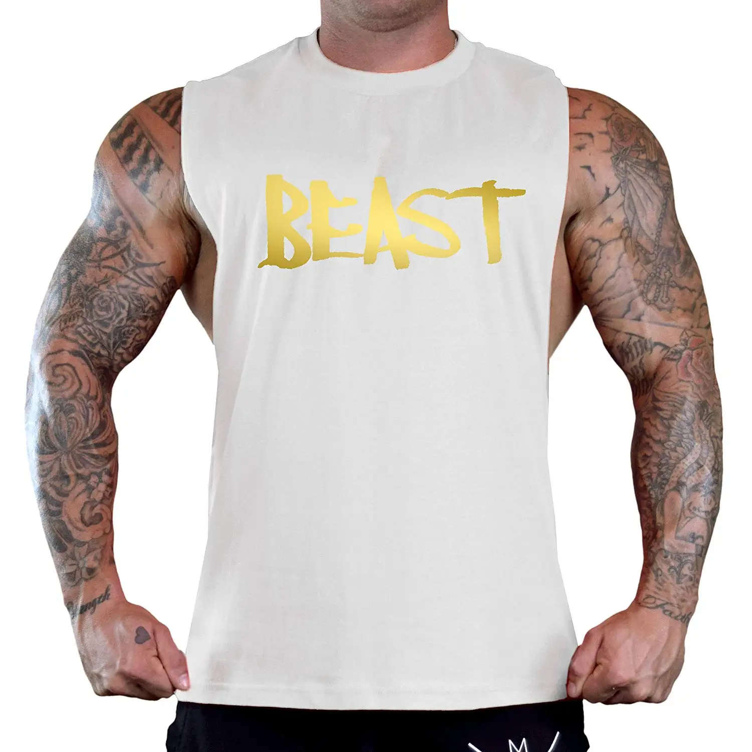 Interstate TSDFC inc. Светоотражающая мужская белая спортивная футболка с золотым зверем