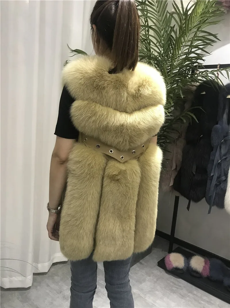 FXFURS жилет из натурального Лисьего меха Длинный жилет из натурального Лисьего меха Зимний жилет с заклепками из натуральной кожи европейские женские куртки
