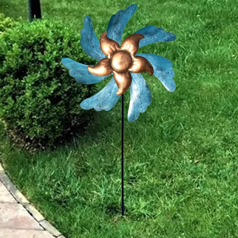 

Rotating Windmill Garden Ornament Wind Spinner Lawn Insert Decor Iron Stake Vertical Yard Patio Winnower Metal Sculpture Villa