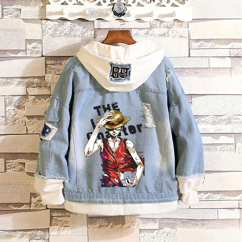 Джинсовая куртка с капюшоном Luffy Roronoa Zoro цельный костюм из денима уличная одежда в