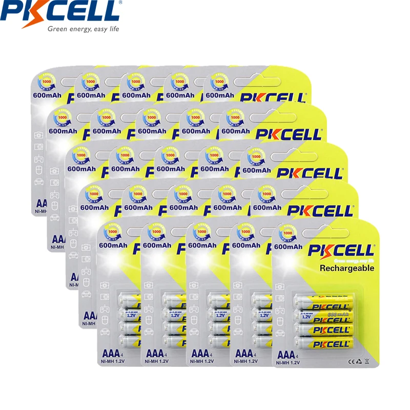 

80pc PKCELL 1.2V 600mAh NiMh AAA Rechargeable Batteries AAA Ni-Mh Battery Real Capacity With 1000 Cycles