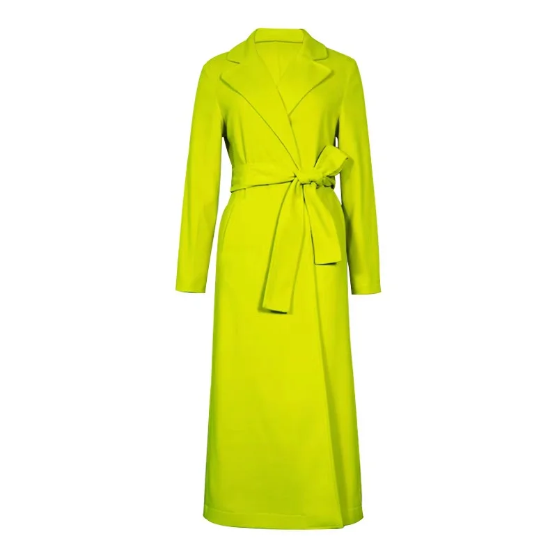 

Fall Winter NEW Fashion Long Style Women Jacket Plus Size Women's Wool Coat Plaids And Tweeds Bright Green Woolen Overcoat