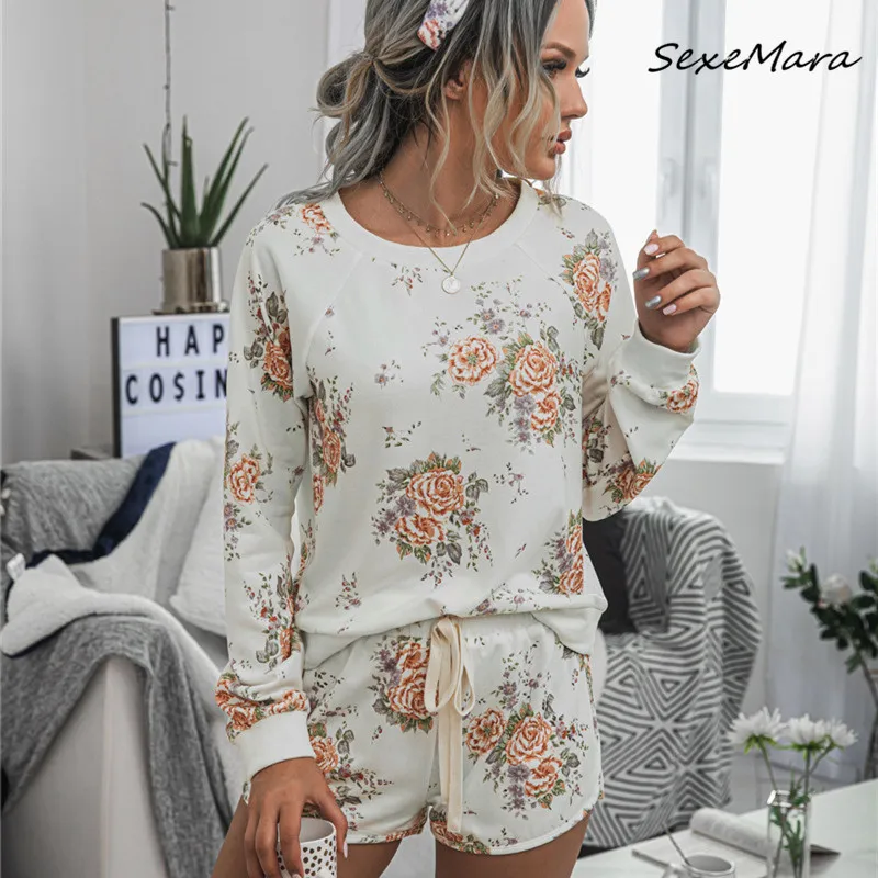 

Повседневные Элегантные женские пижамные комплекты, модная свободная пижама с принтом, женская одежда для сна с длинным рукавом