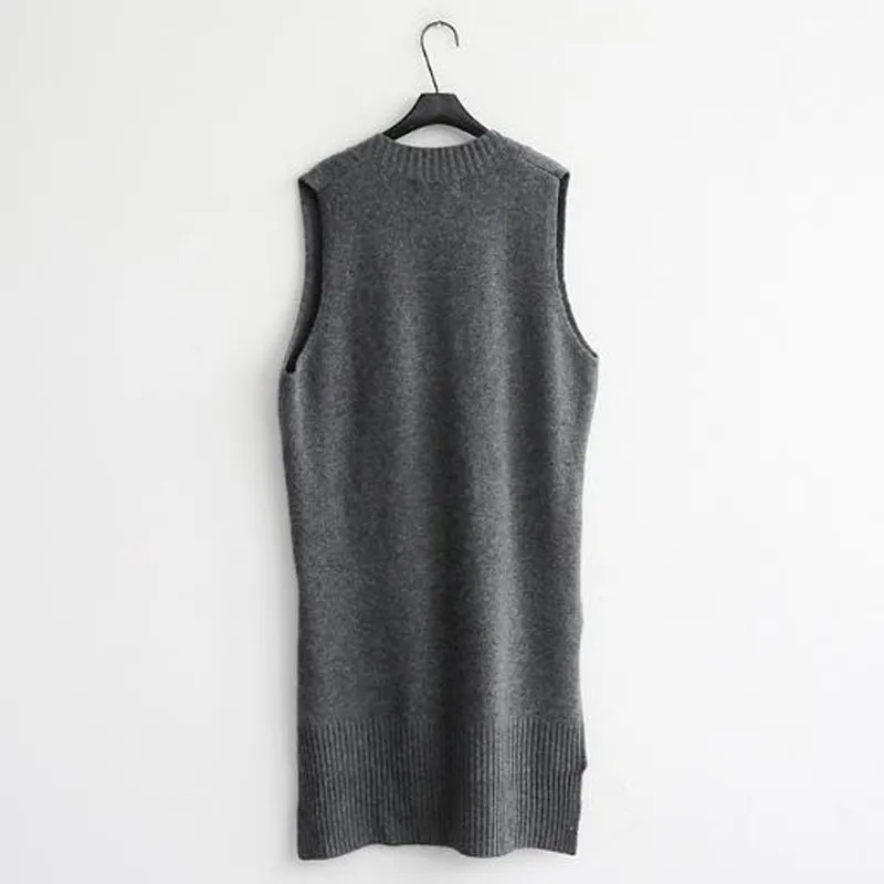 

Women's Cashmere Tops Sleeveless Knit Pullovers Vest long Waistcoat Autumn Winter Sweater Vests Casual Female Long Shirt