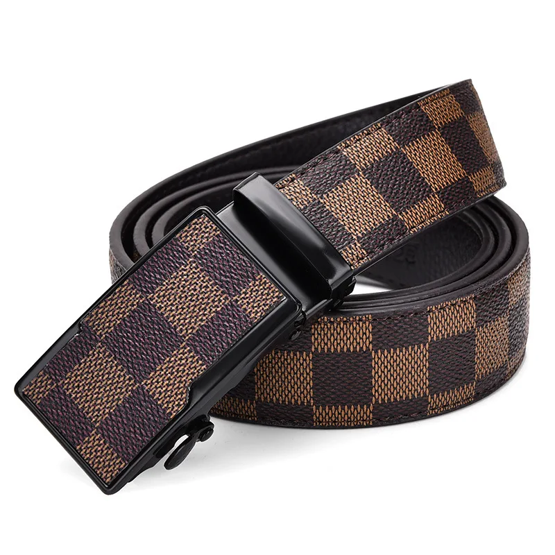 

Men's Belt Brand Checkerboard Designer High Quality Alloy Automatic Buckle Business Straps Belt For Men