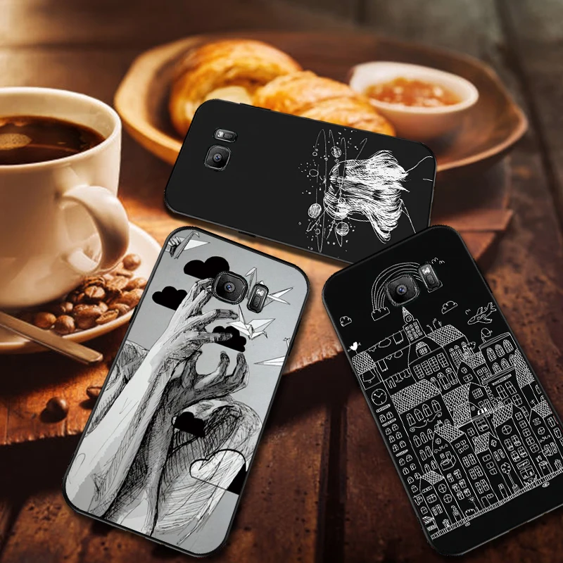 Черный и белый художественный Рисунок Мягкий силиконовый чехол для телефона Samsung