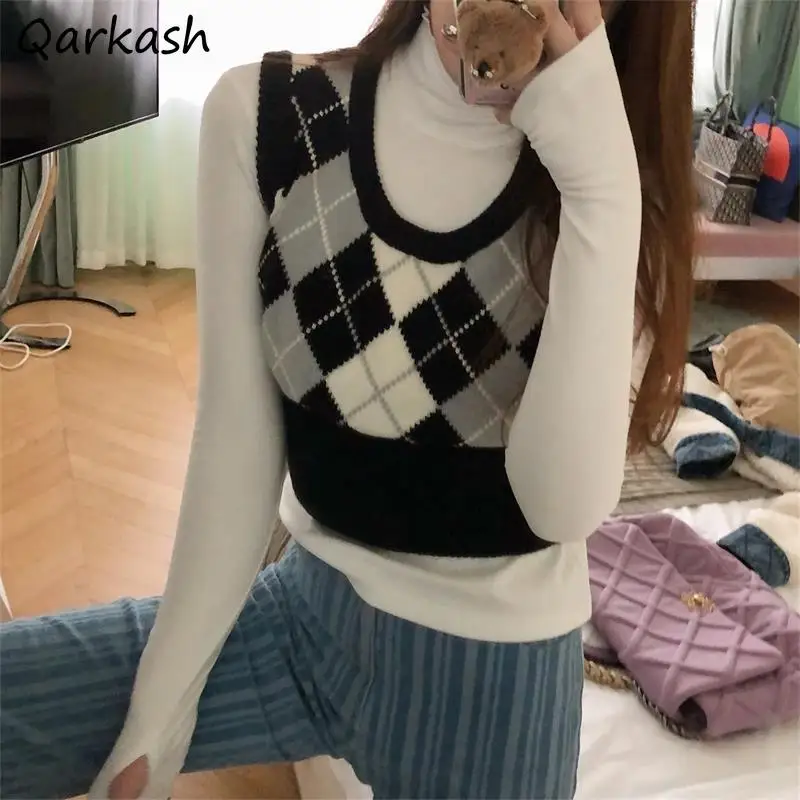 

Женский укороченный Трикотажный жилет в стиле ретро с узором ромбиками