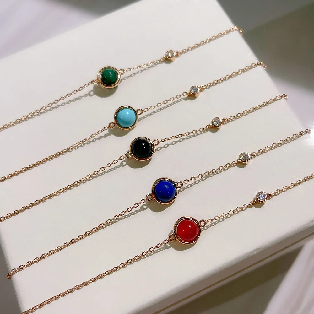 

2021 New Fashion Trend Luxury Bead Bracelet For Women Green Malachite Red Agate Blue High Grade Rose Gold Brand Jewelry Shining
