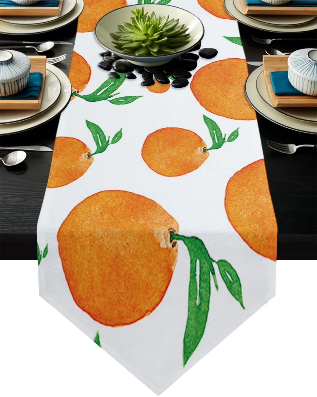 

Настольная дорожка с фруктами, апельсинами, зелеными листьями, рождественские украшения для дома, скатерть для свадебной вечеринки, домашн...