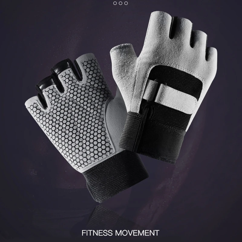 

Non-slip Half Finger Gloves with Wrist Wrap Support Padded Fitness Short Open Finger Glove for Riding Sports HA